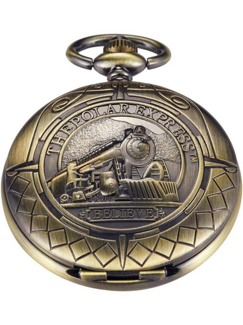 Mens Gold Bronze Railroad Skeleton Roman Numerals Hollow Mechanical Pocket Watch